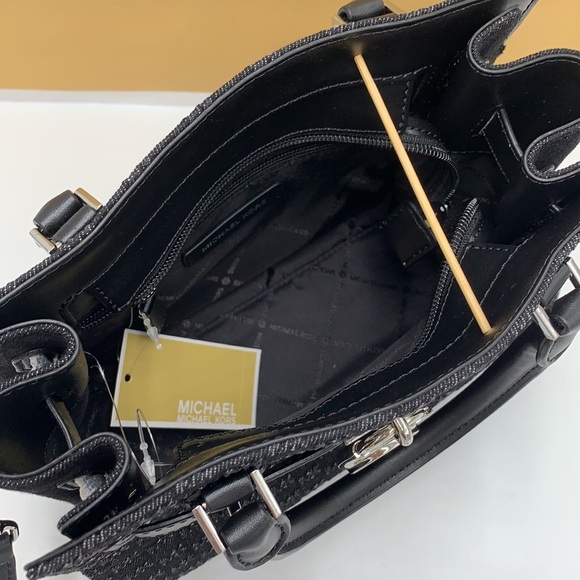 Michael Kors Hamilton Small Logo Embossed Washed Denim Satchel black color - Picture 7 of 15